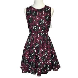 Maison Jules Burgundy Rose Fit & Flare Skater Size XS
